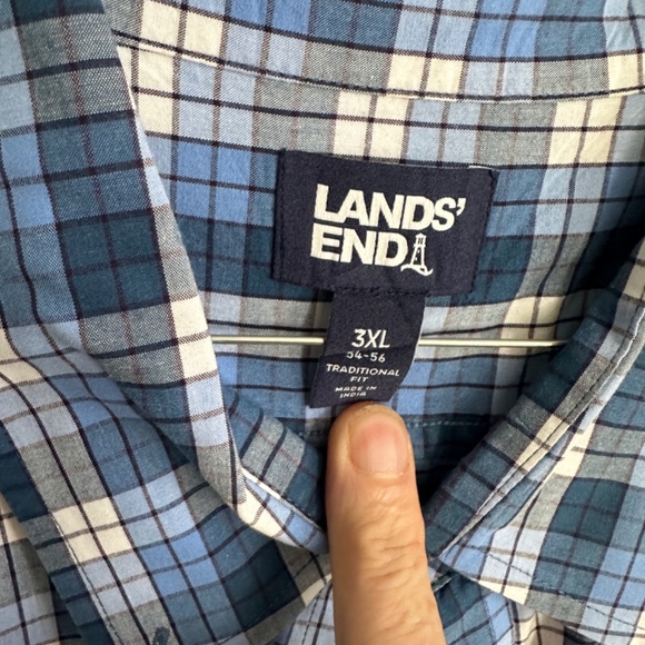 Land's End Short Sleeve Lightweight Poplin Casual Plaid Shirt - Picture 2 of 2